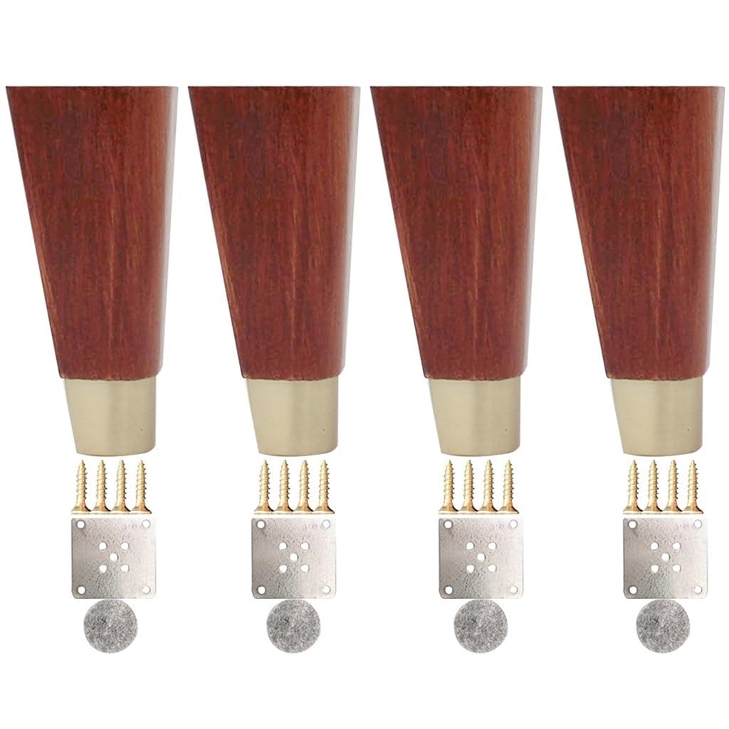 Patas de madera de caucho retro de 4,7" con latón para renovar muebles elegantes