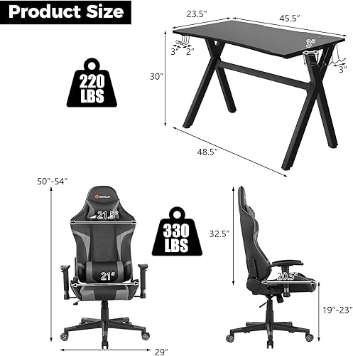 Miniatura 8 de Goplus Juego combinado de escritorio y silla para juegos, estilo carreras en forma de X para jugadores de E-Sport y silla de computadora de PVC con