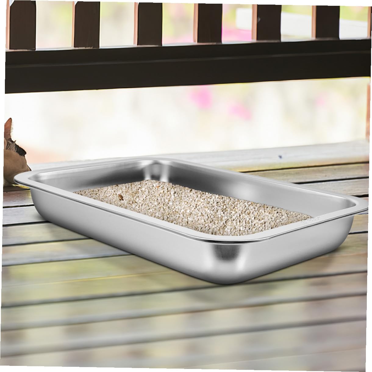 DOITOOL Lettiera per Gatti in Acciaio Inossidabile 304 senza Fori Set 2 Pezzi, Vassoio Metallico Aperto Grande per Interni, Toilette Portatile per Animali Domestici Resistente e Facile