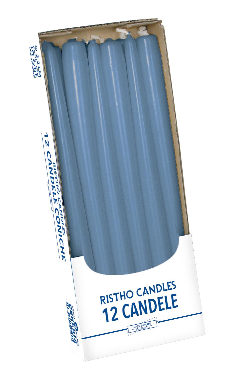 Velas cónicas, Dusty Blue, diámetro 2,2 cm, altura 30 cm, 12 unidades