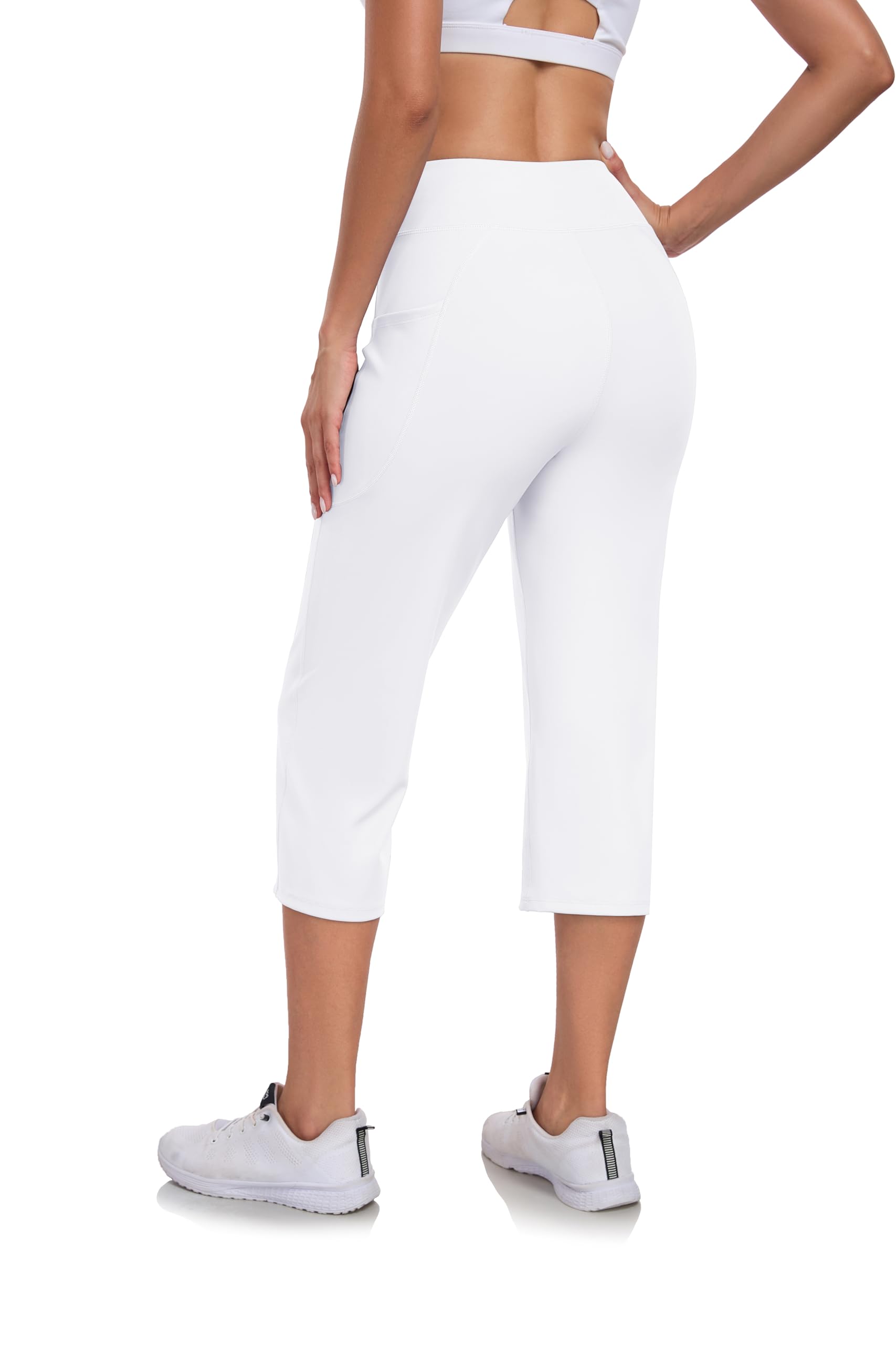 RAYPOSE Capri Yoga Pants with Pockets High Waist Workout Yoga Pants Leggings Crop Straight Pants White