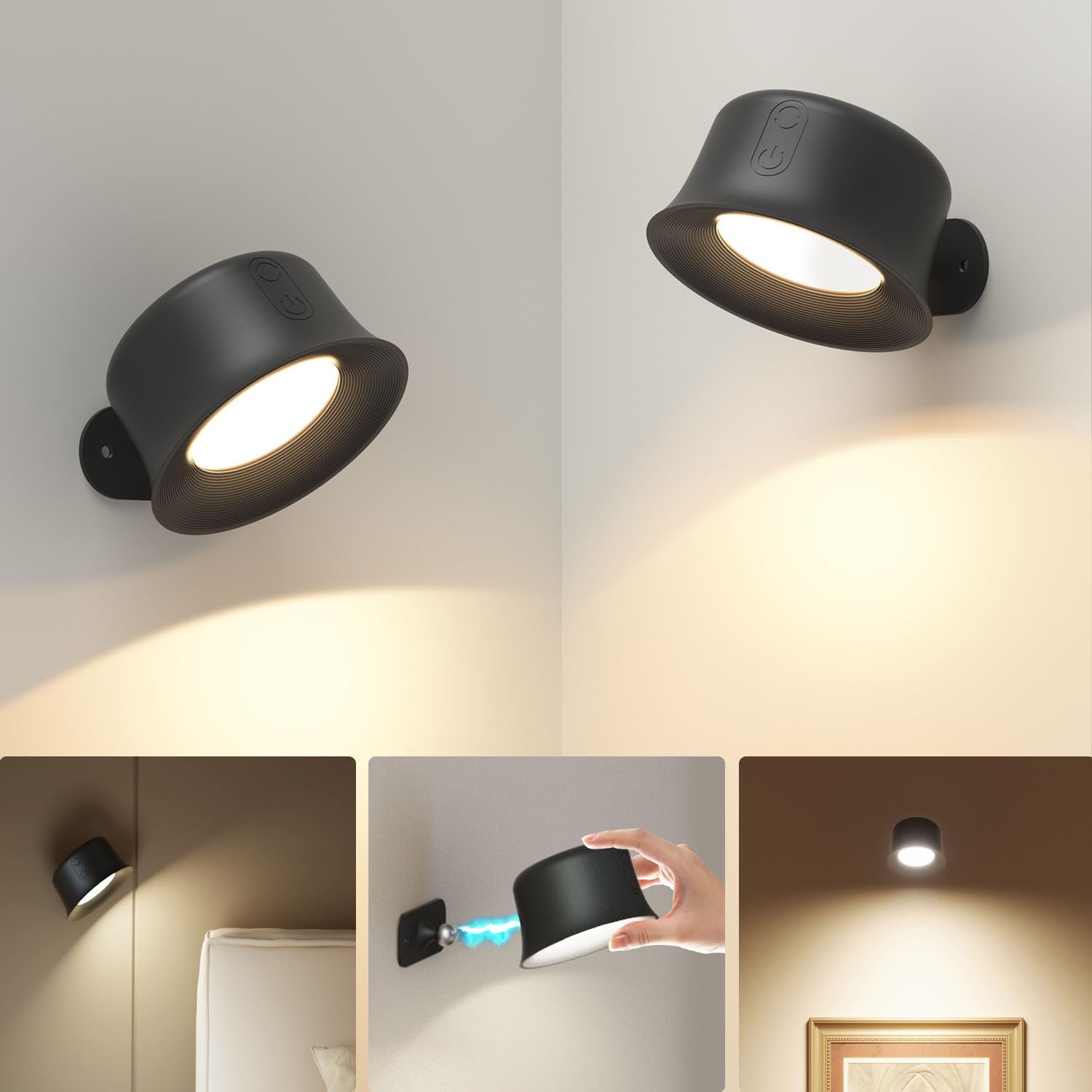 FULEN Lampada da Parete a LED, Lampada da Parete Touch Telecomando 3 Colori Luminosità Dimmerabile 3200mAh Batteria Ricaricabile Faretti da Parete Ruota di 360° Lampada Magnetica