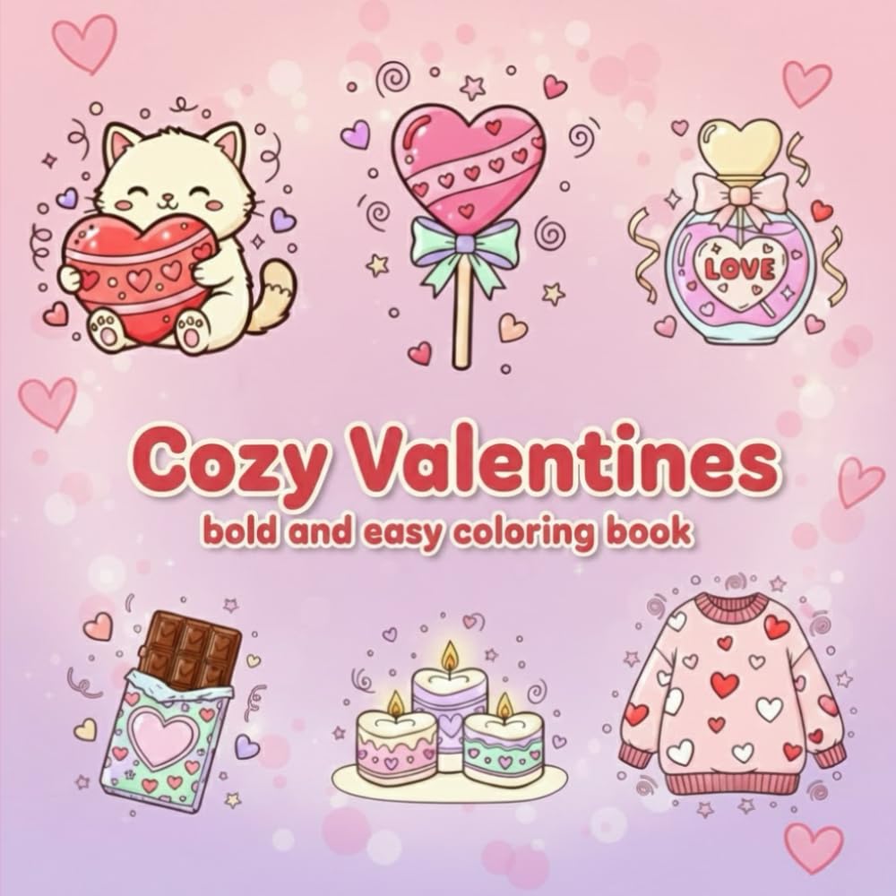 Cozy Valentines bold and easy coloring book: Cute Simple Valentine Designs, Big Bold Lines, Fun Relaxing Coloring Pages