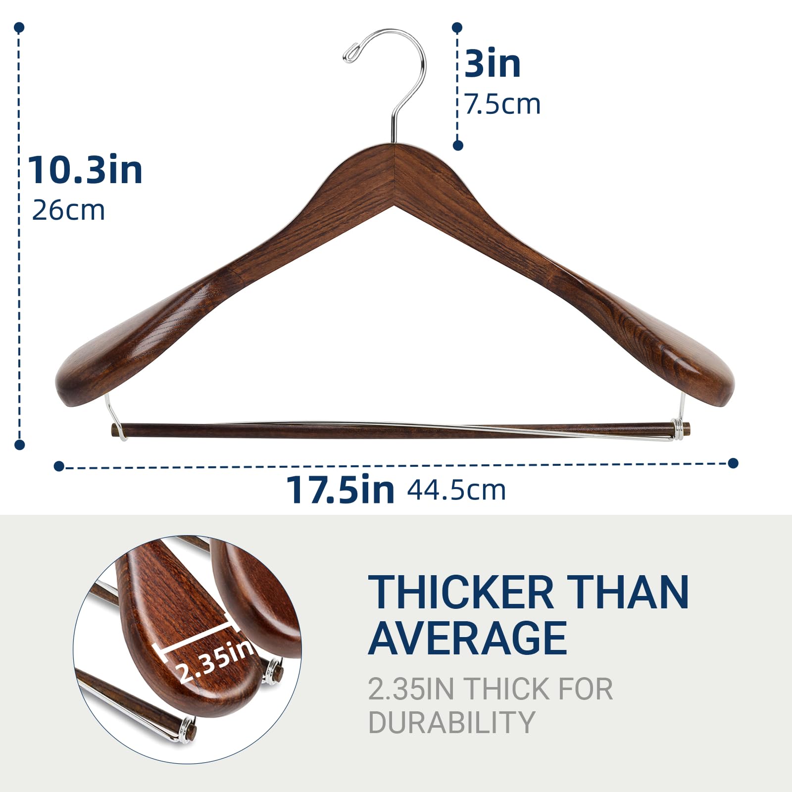 Amber Home Paquete de 6 perchas de madera retro con hombros anchos | Perchas de madera con barra de bloqueo antideslizante, perchas de ropa para chaquetas, suéteres, pantalones y ropa pesada