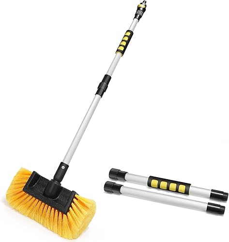 MOFEEZ Cepillo de lavado de coche de 10 pulgadas mango de flujo de agua de 60 pulgadas con interruptor de encendidoapagado y accesorio de manguera