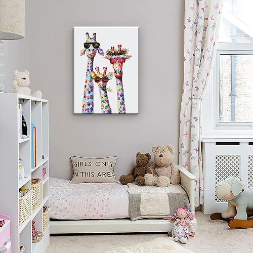 Miniatura 9 de Divertido lienzo de animales para decoración de pared, encantadoras jirafas familiares, dibujos animados, pintura, impresiones enmarcadas,