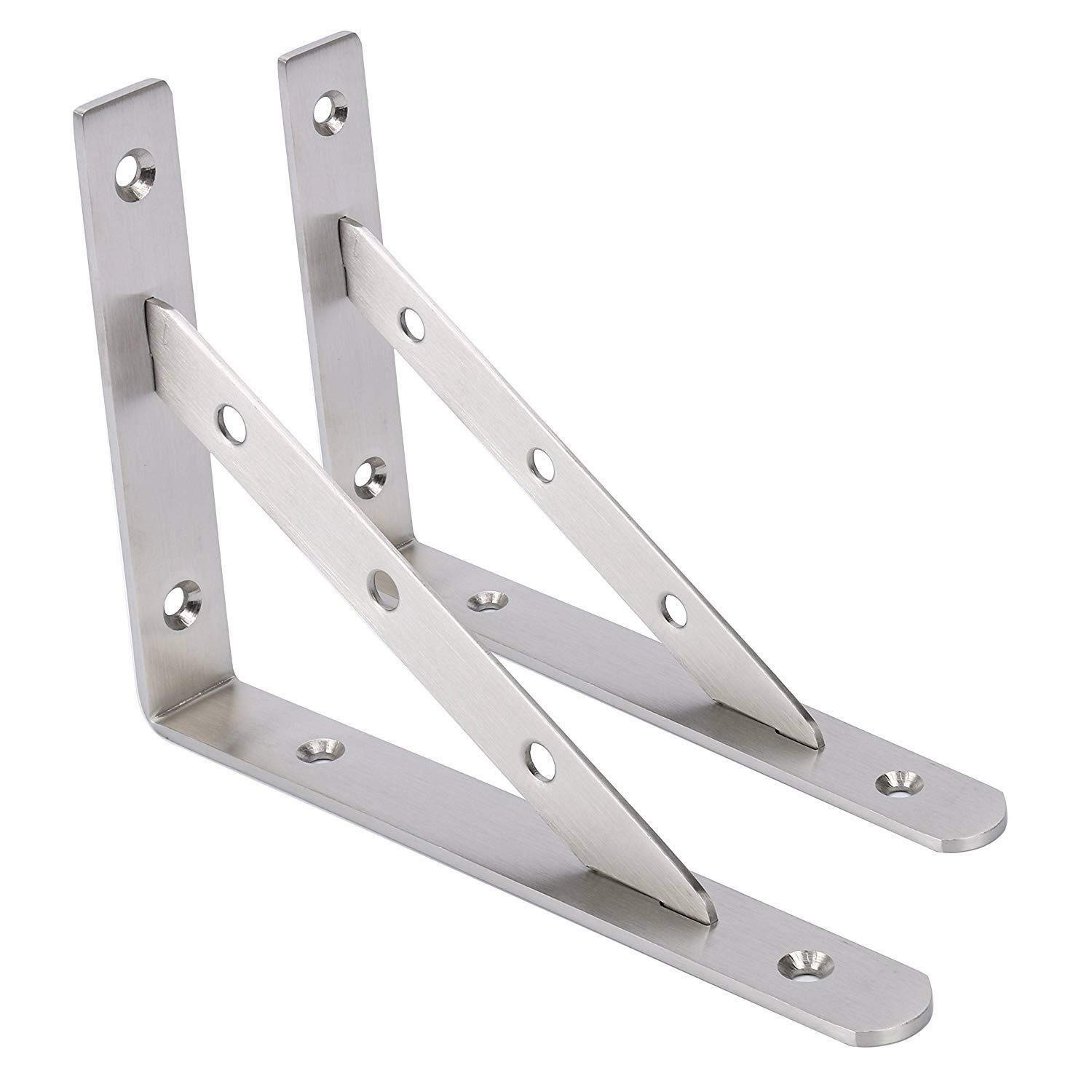 Shelf Brackets 2 PCS Heavy Duty Shelf Brackets 12 INCH Right-Angle Stainless Steel Bracket Wall Mounted Shelf Supporters (Sliver)