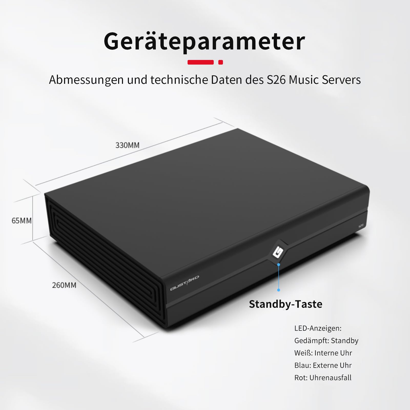 Gustard S26 Musikserver, digitale Audio-USB-Audioschnittstellen GCLK-02-Taktmodul Netzwerk-10MHz-Takt, Ultra-Low-Latency-Audioprocessingsystem CelPlayer Roon Core UPnP-Server (schwarz)