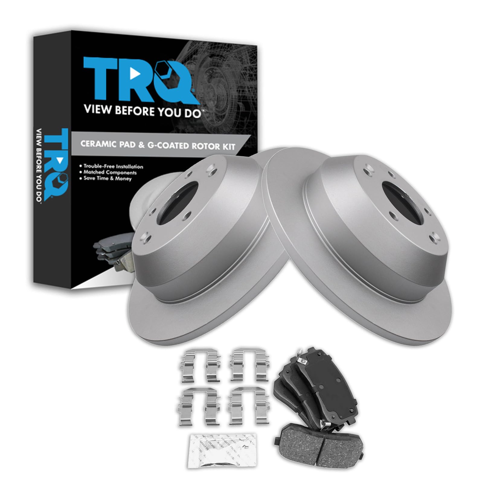 TRQ Rear Brake Pad and Rotor Set Ceramic Coated Rotors Compatible with 2015-2020 Kia Sedona