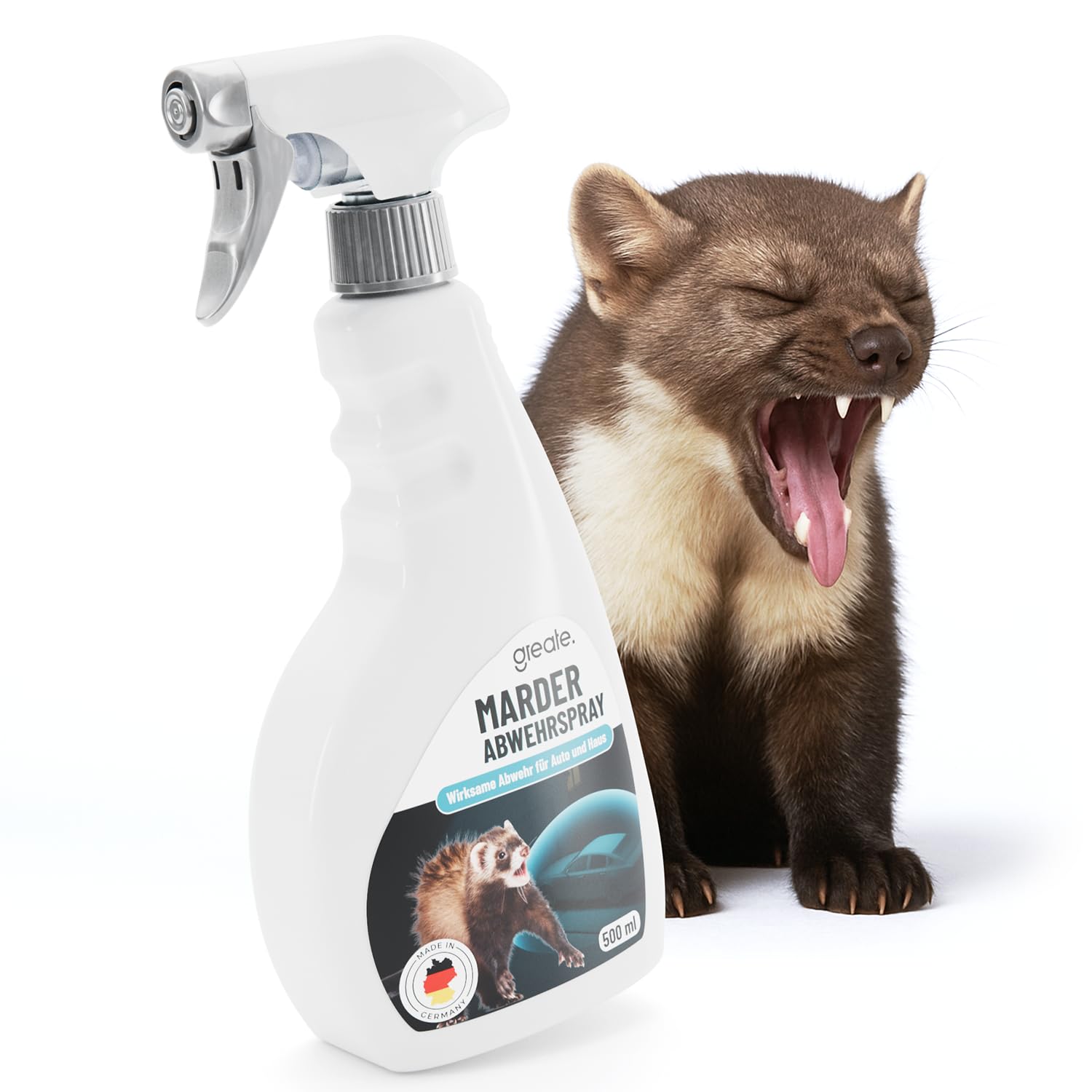 Marderspray Auto Motorraum 500 ml von greate - Sofortige & langfristige Marderabwehr Auto, Dachboden, Haus & Garage - Mader Abwehr Made in Germany - Anti Marder Spray