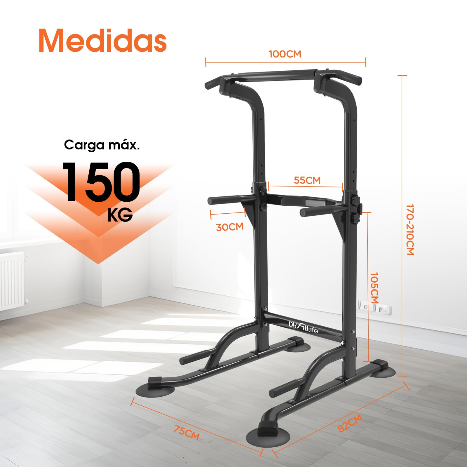 DH FitLife Power Tower Dip Station | Barra de Dominadas Independiente | Estación de Fondos | Barras Paralelas para Espalda | Estación de Entrenamiento Multifuncional | Power Rack Para Gimnasio en Casa