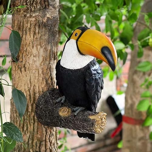 Miniatura 2 de Decoración de árbol tucán para colgar en el jardín, estatua de jardín de 11.4 pulgadas de alto, resina multicolor, animales tropicales, escultura de