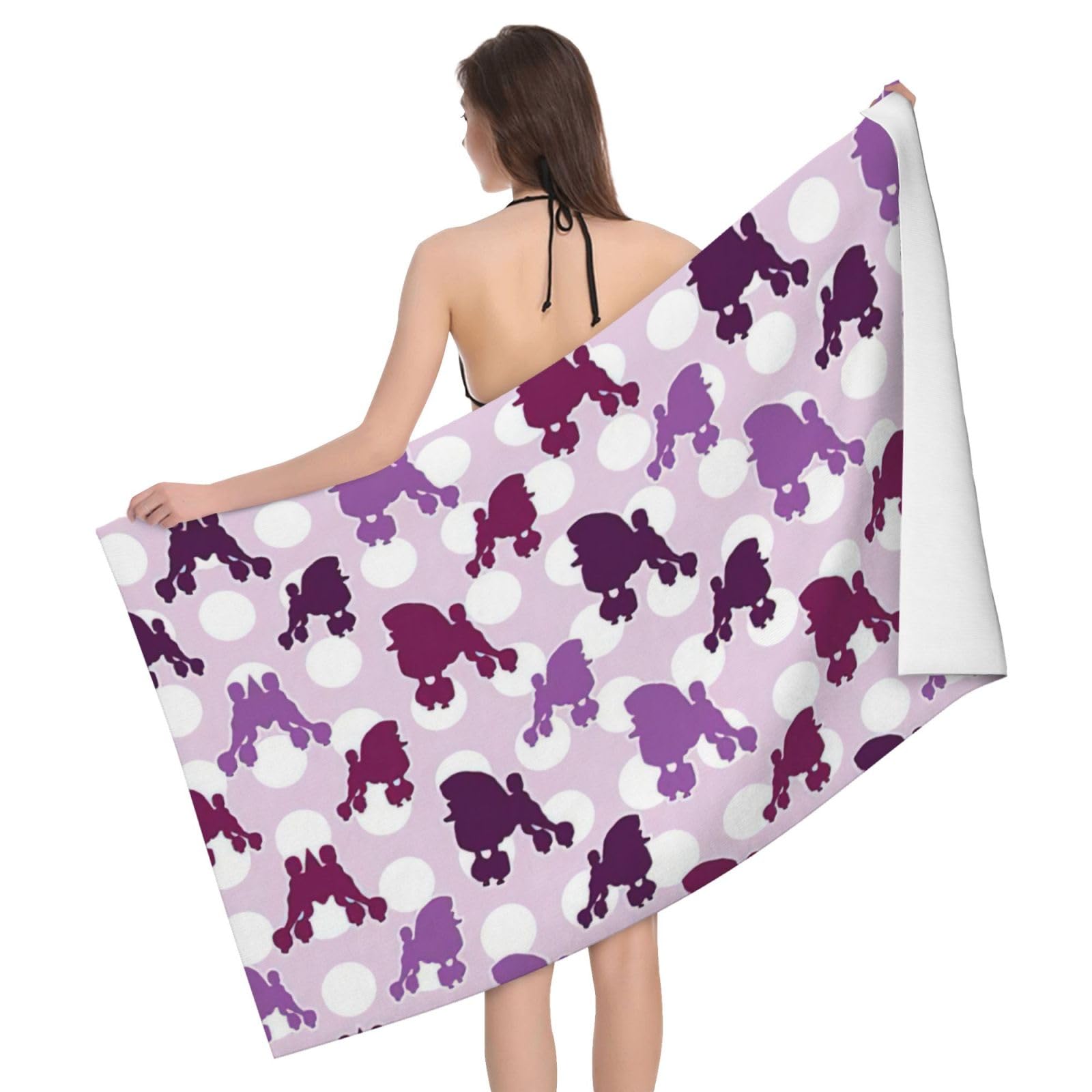 Serviette de bain microfibre ultra douce motif caniche pois