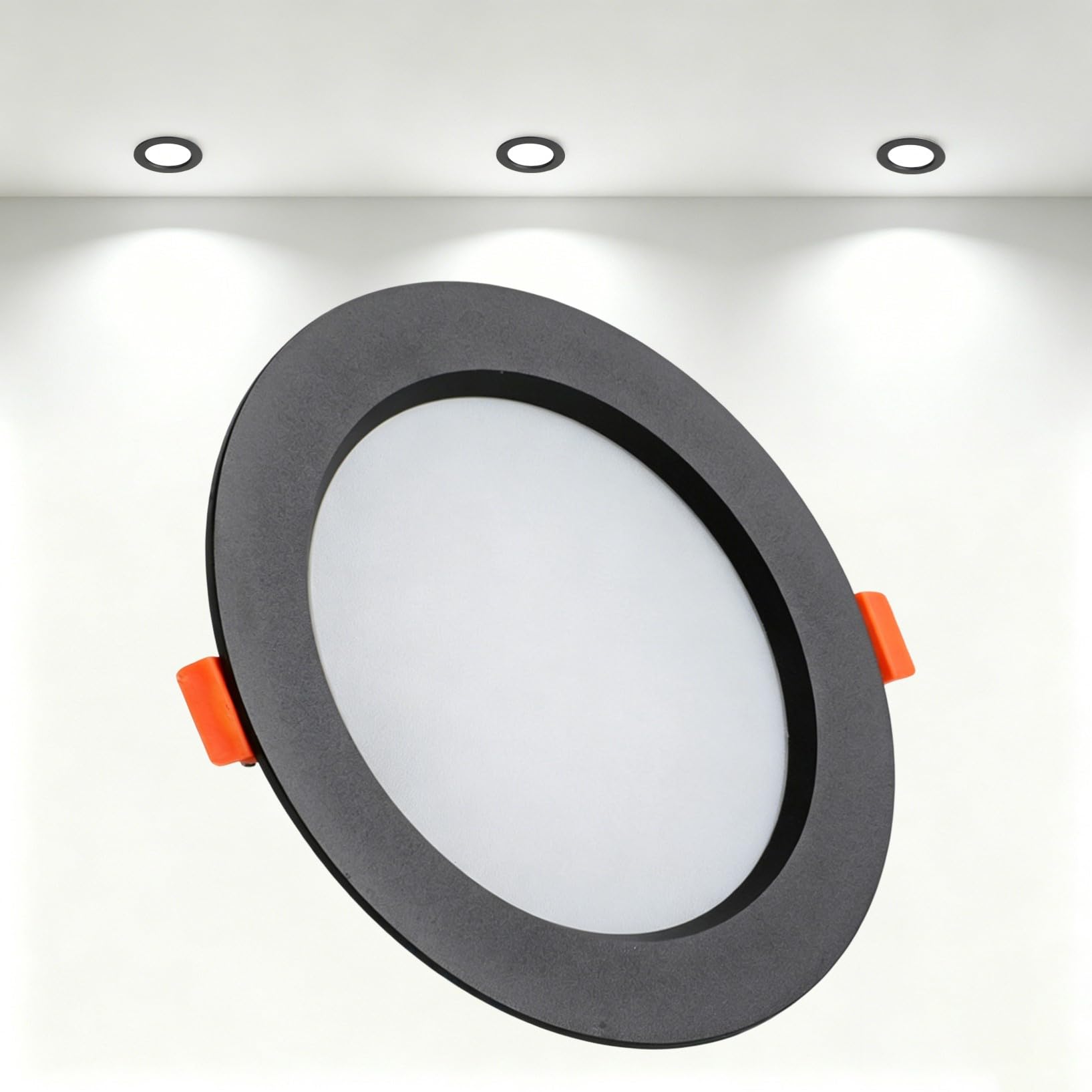 VOGHMOLD 21W Ultra Slim LED Downlight Recessed Ceiling Light 6 inch, 6000K Spot Lights Black Aluminum Trim, Cut Φ160-170mm, AC110-240V Panel Lighting for Office Hallway Closet, 1 Pack