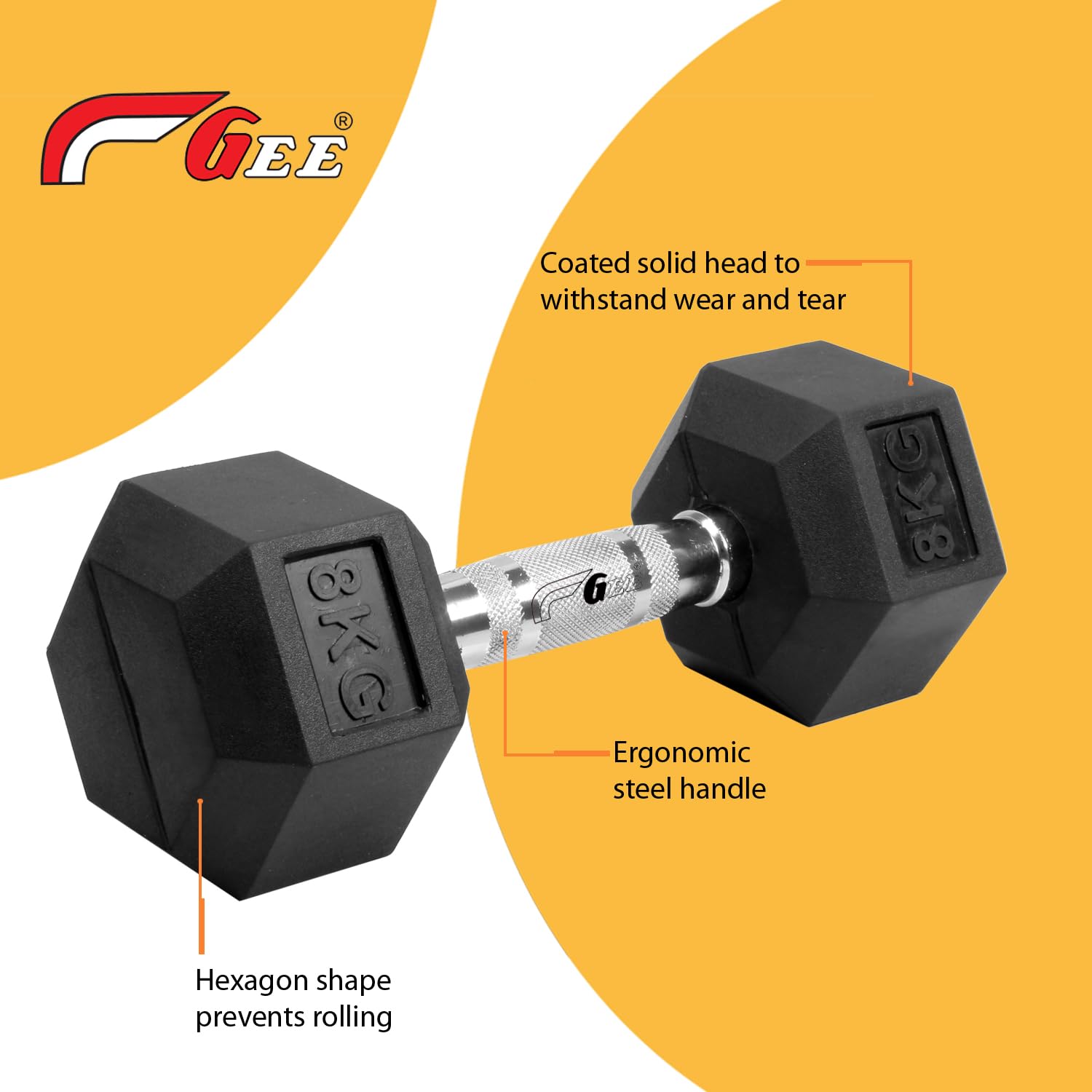 Gee Rubber Coated Excercise Fixed Hex Dumbbell 5kg (Pack Of 2 Pcs) 2