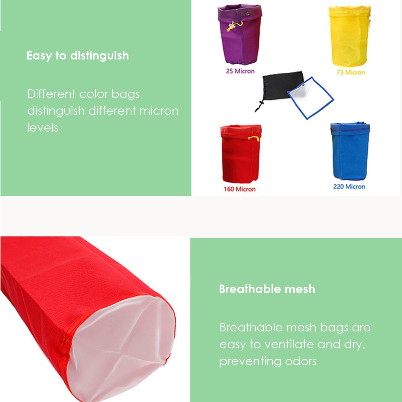 Generisch 5 gallon Bubble Has H zakken, 5-pack Bubble zakken met mesh filter voor het verwijderen van deeltjes van verschillende groottes, 25/73/120/160/220 microns