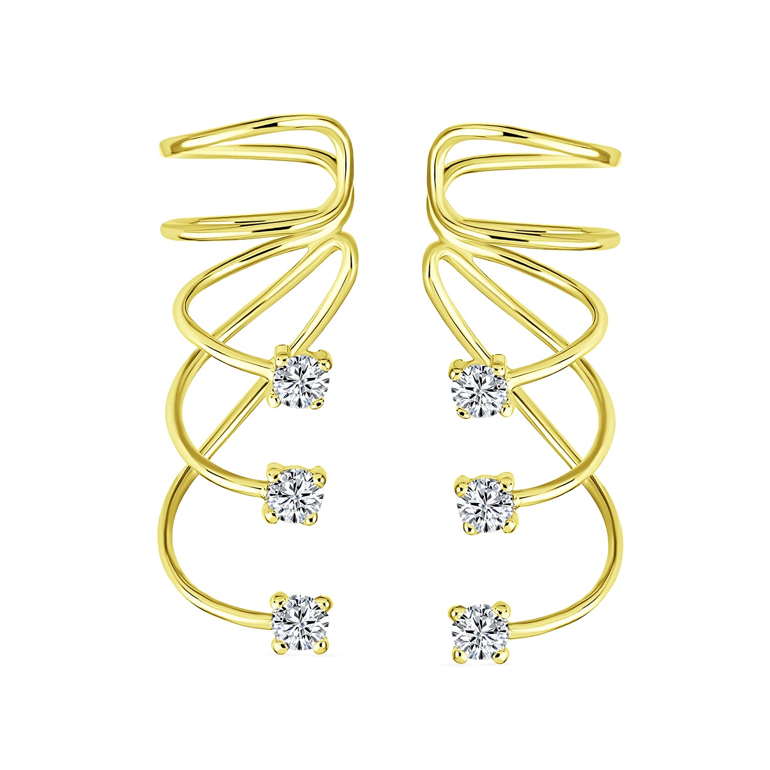 Fr-Auction Ohrringe, minimalistisch, dreifach Spirale, CZ, Knorpeldraht, Ohrringe für Damen, Rosa, vergoldet mit Gelbgold 14 K, 925 Sterling Silber