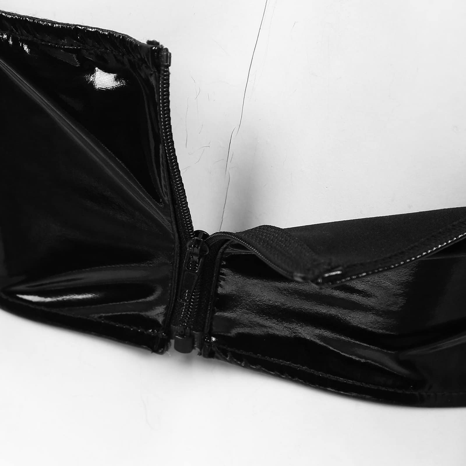 Top court en cuir et latex pour femme - Dos nu - Sans armatures - Noir - Taille L
