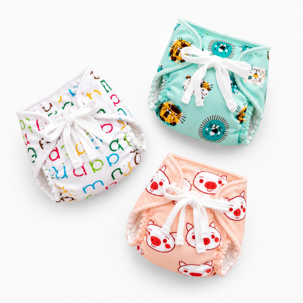SNUGKINS Dry Feel Padded Langot/Nappies for New Born Baby 6-10 Months | 100% Pure Cotton Cloth Nappies | Washable & Reusable (large, Alpha Pig & Lion - Pack of 3)-image-5