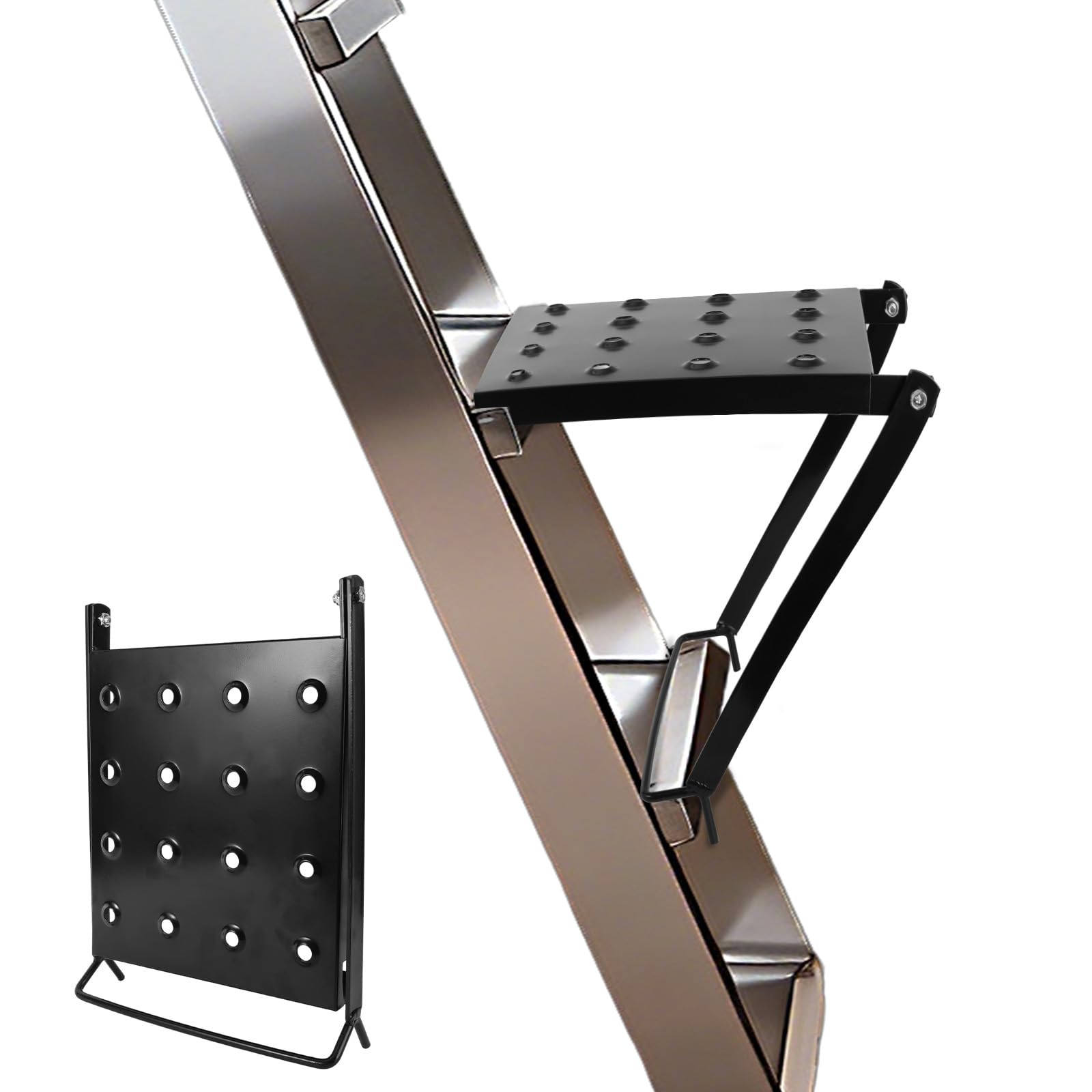 Plateforme d'Échelle Pliable, Capacité de 136kg Plateau de Travail Stable et Antidérapant Plateforme en Métal pour Peintres Outils et Bricolage (Noir)