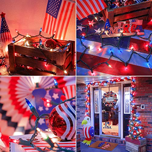 mimigogo 50 Count Red White and Blue Mini String Lights with Green Wire