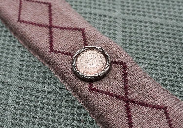 Genérico Cárdigan de Punto para Personas de Mediana Edad Y Mayores, Cárdigan con Cuello Redondo Y Estampado A Cuadros para Abuelas, con Bolsillo, Suéter Cálido para Madres, Abrigo, Chaqueta, Prim