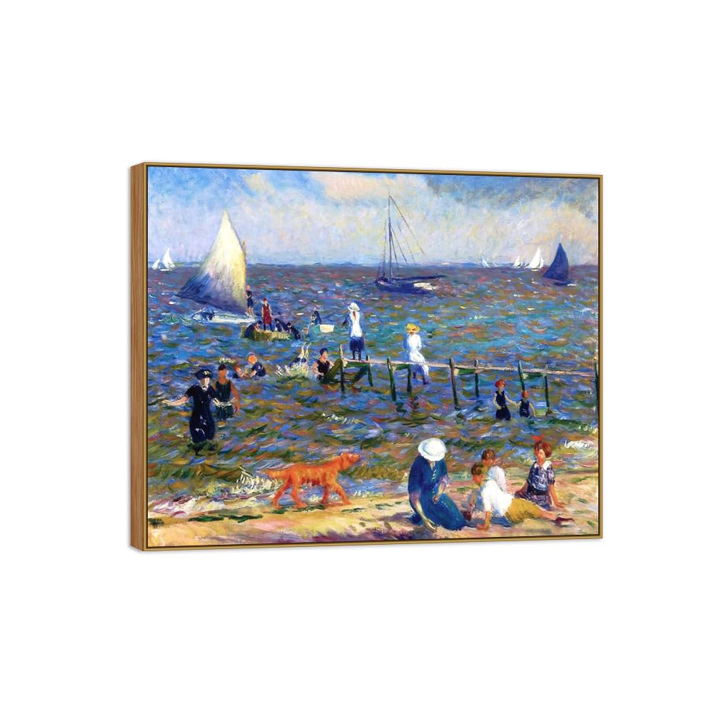 SDYSKKUG William Glackens Canvas Wall Art Prints for Living Room. Little Pier 48x40cm Wood Frame