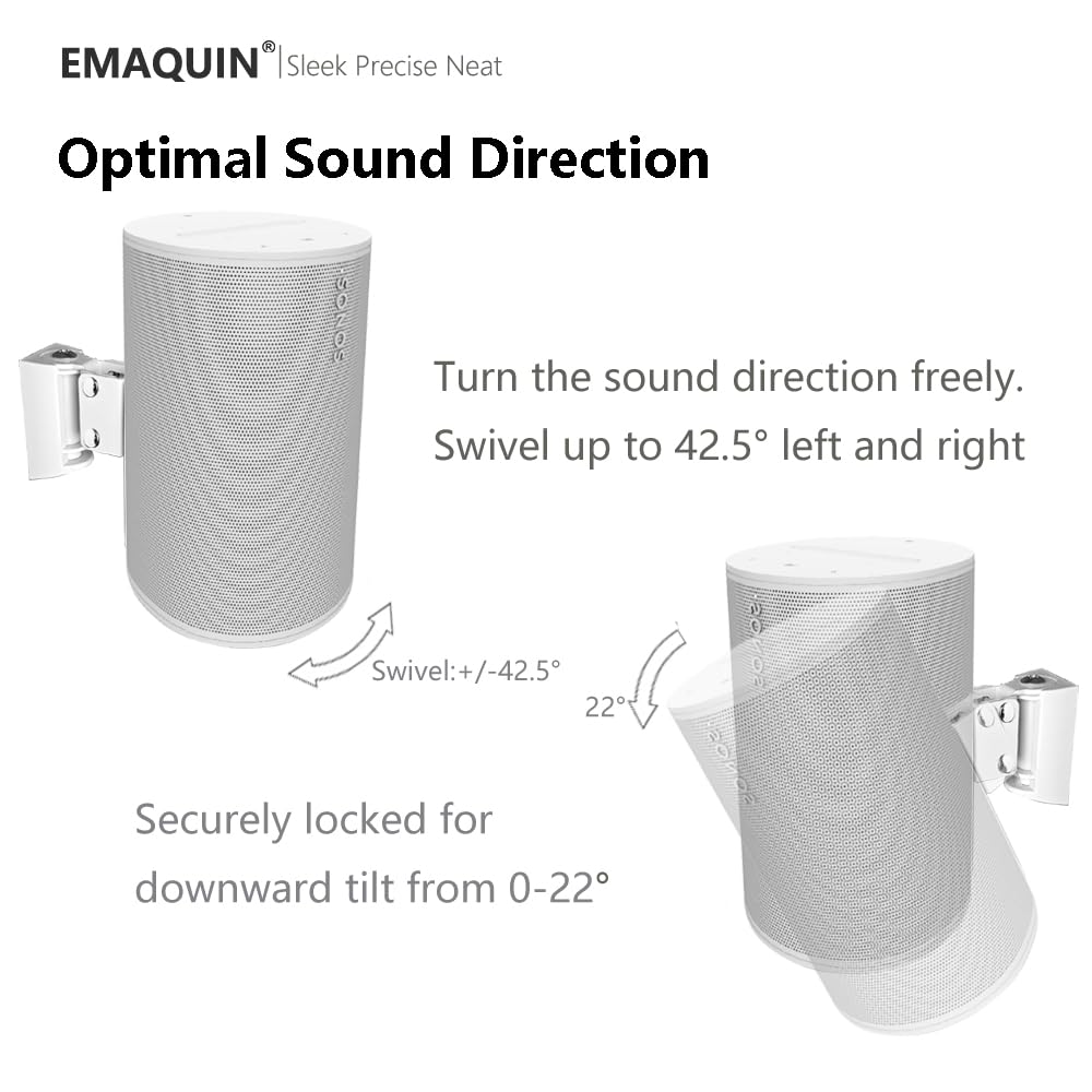 Lot de 2 supports muraux pour haut-parleur Sonos Era 100 (comprend 2 pièces, pivotants et inclinables, métal robuste, finition peinture durable, facile à installer, compatible avec Sonos Era