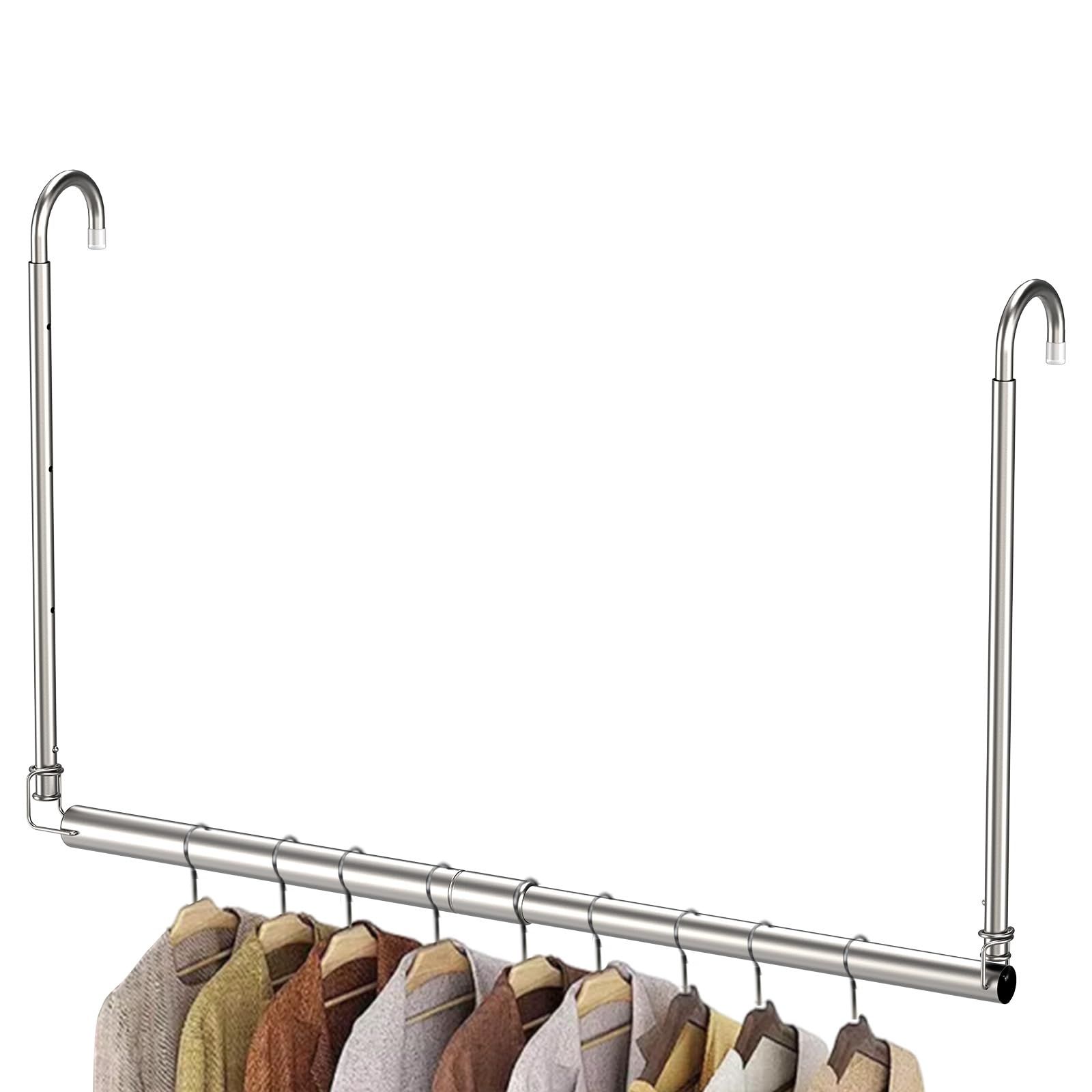 Photo 1 of Hanging Closet Rod, Adjustable Height & Width Closet Rods for Hanging Clothes-Closet Extender Hanging Rod Space-Maximizing Design Suitable for Hanging and Drying Clothes, Silver