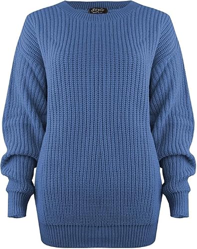 Image of Pretty Attitude Oversized New Ladies Womens Chunky Baggy Jumper Knitted Sweater Thick Top S-XXL 8-22 (UK, Numeric, 12, 14, Regular, Regular, Dark Blue)