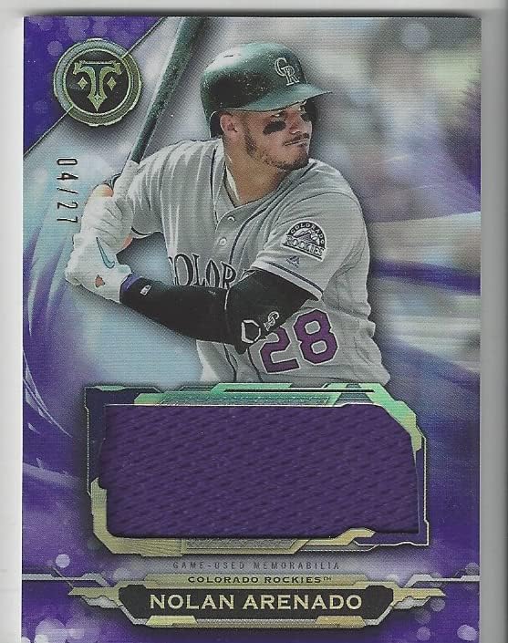 Nolan Arenado Purple Parallel Serial Numbered #04/27 Single Jumbo Relic Game Used Memorabilia Collectible Baseball Card - 2019 Topps Triple Threads Collectible Baseball Card #SJR-NA1 (Rockies) Free Shipping