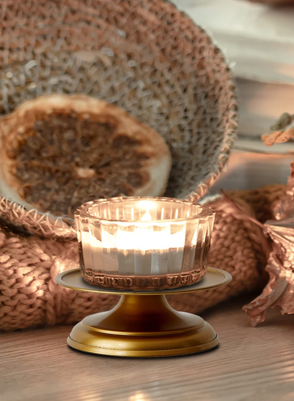 Serene Spaces Living Antique Gold Pillar Candle Holder, Perfect for Weddings, Events, Aromatherapy, Spa, Reiki, Meditation, Birthdays, Dinner, and Home Decor, Measures 2