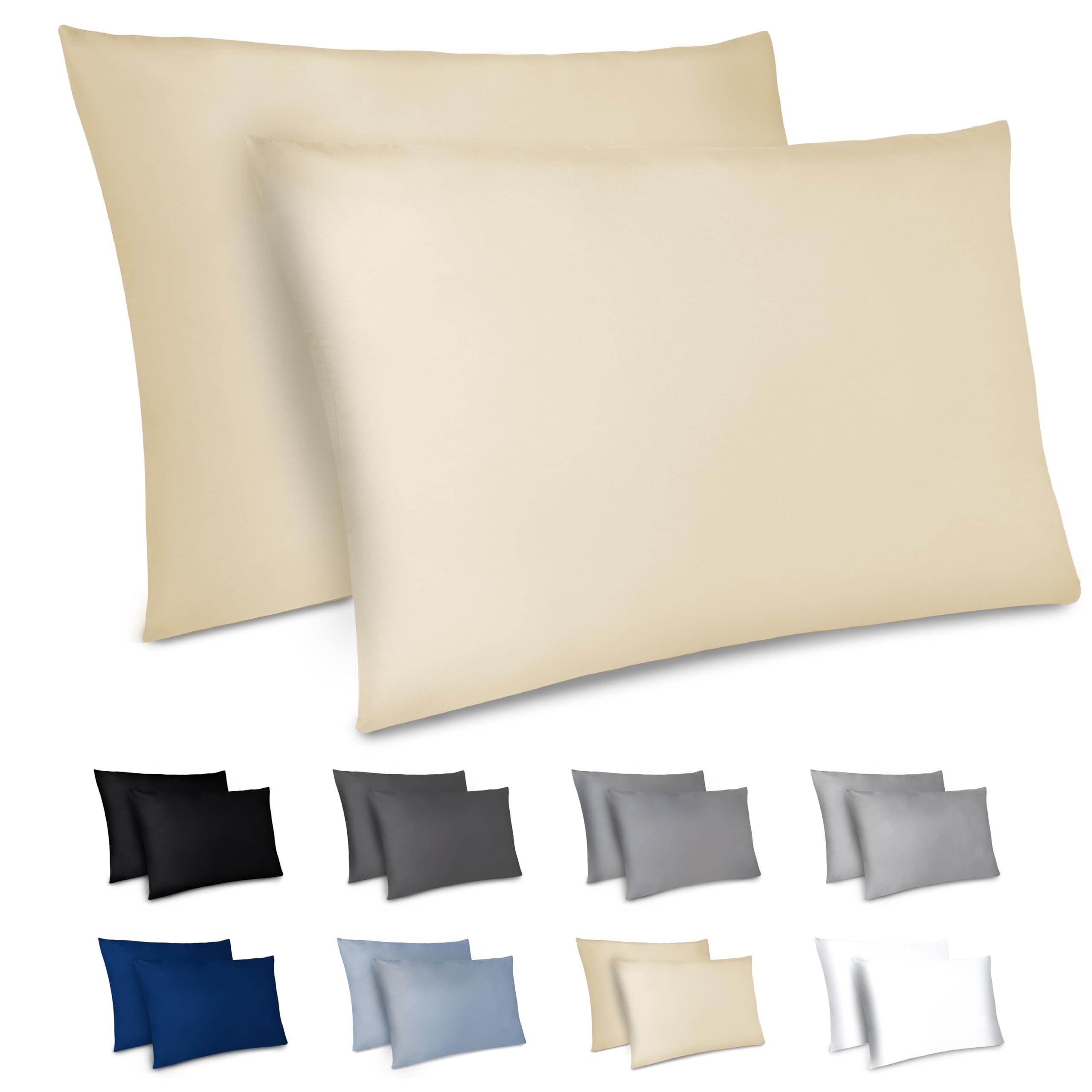 Dreamzie Funda Almohada 40x70cm - Lote de 2 de Microfibra con Cremallera Certficadas Oeko Tex - Funda Almohada Suave y Cepillada - Beige