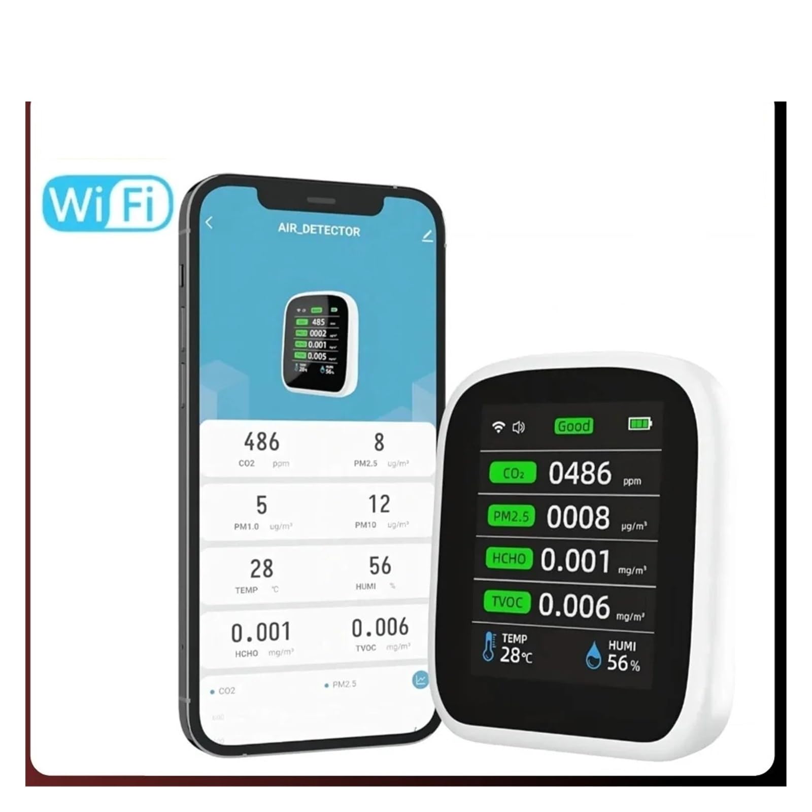 Monitor de calidad del aire, Monitor De Calidad Del Aire WIFI 8 En 1, Medidor Temperatura Y Humedad, Detector Dióxido Carbono, CO2, HCHO, TVOC, PM1.0, PM2.5, PM10(3 in 1 pm2.5)