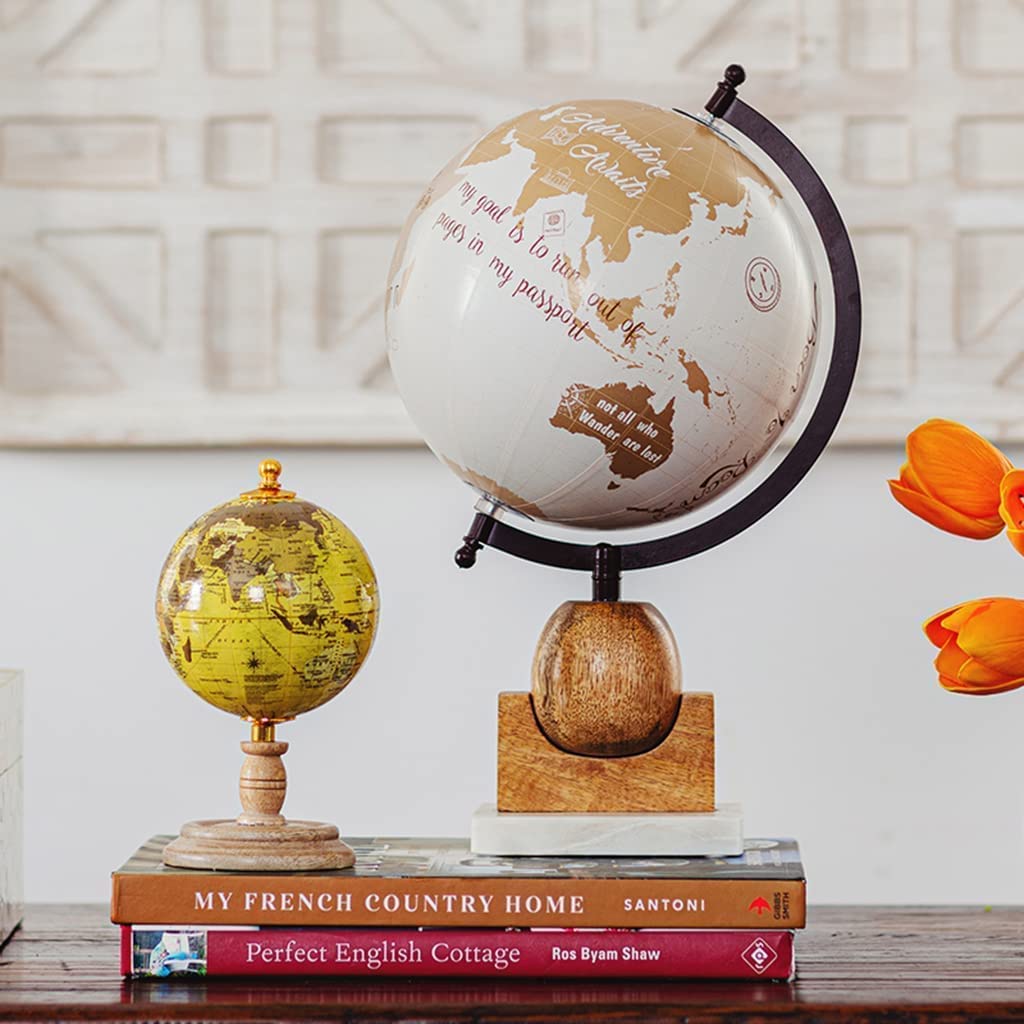 LIOONS Mappamondi Globo Mappamondo da Tavolo Americano Mappamondo con Base in Marmo in Legno Globi con Stampa HD Globi geografici per la Decorazione del Soggiorno Fine e Chiaro