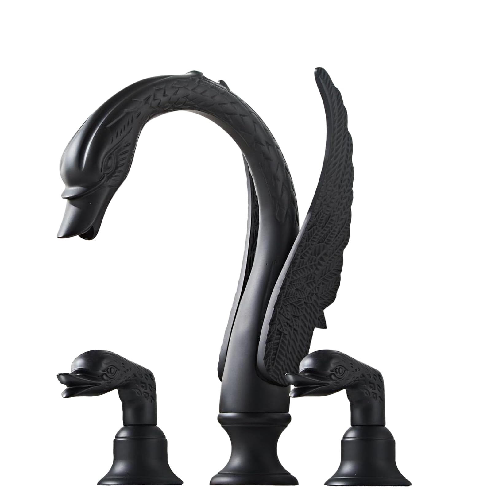 Golden Black Ornate Swan Style Bathroom Sink Faucet Combo Deck Mount Sink Mixer Tap Set Hot Cold Water