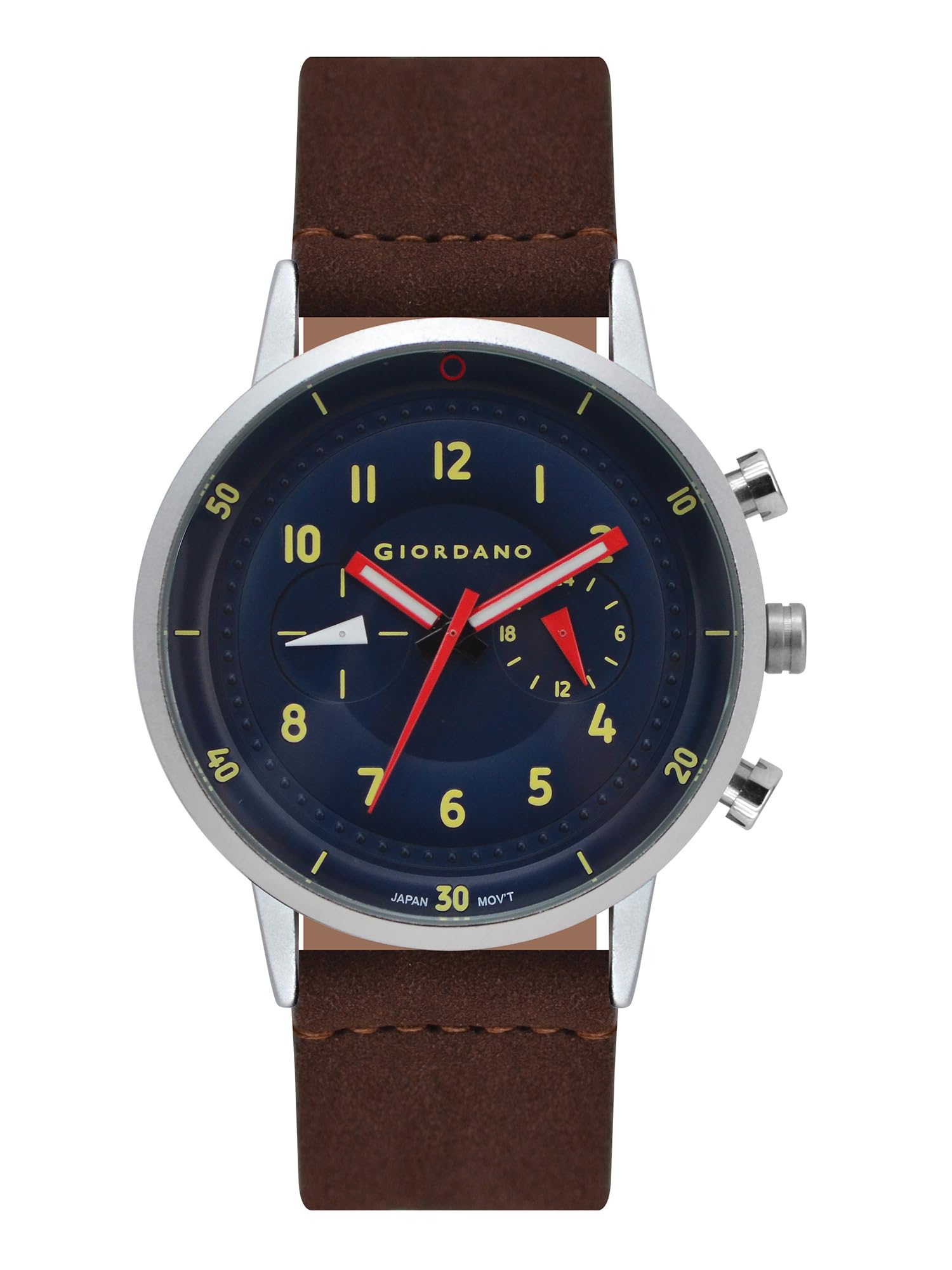 GiordanoAnalog Sporty Multi-Functional Watch for Men with Round Shape dial and Leather Strap