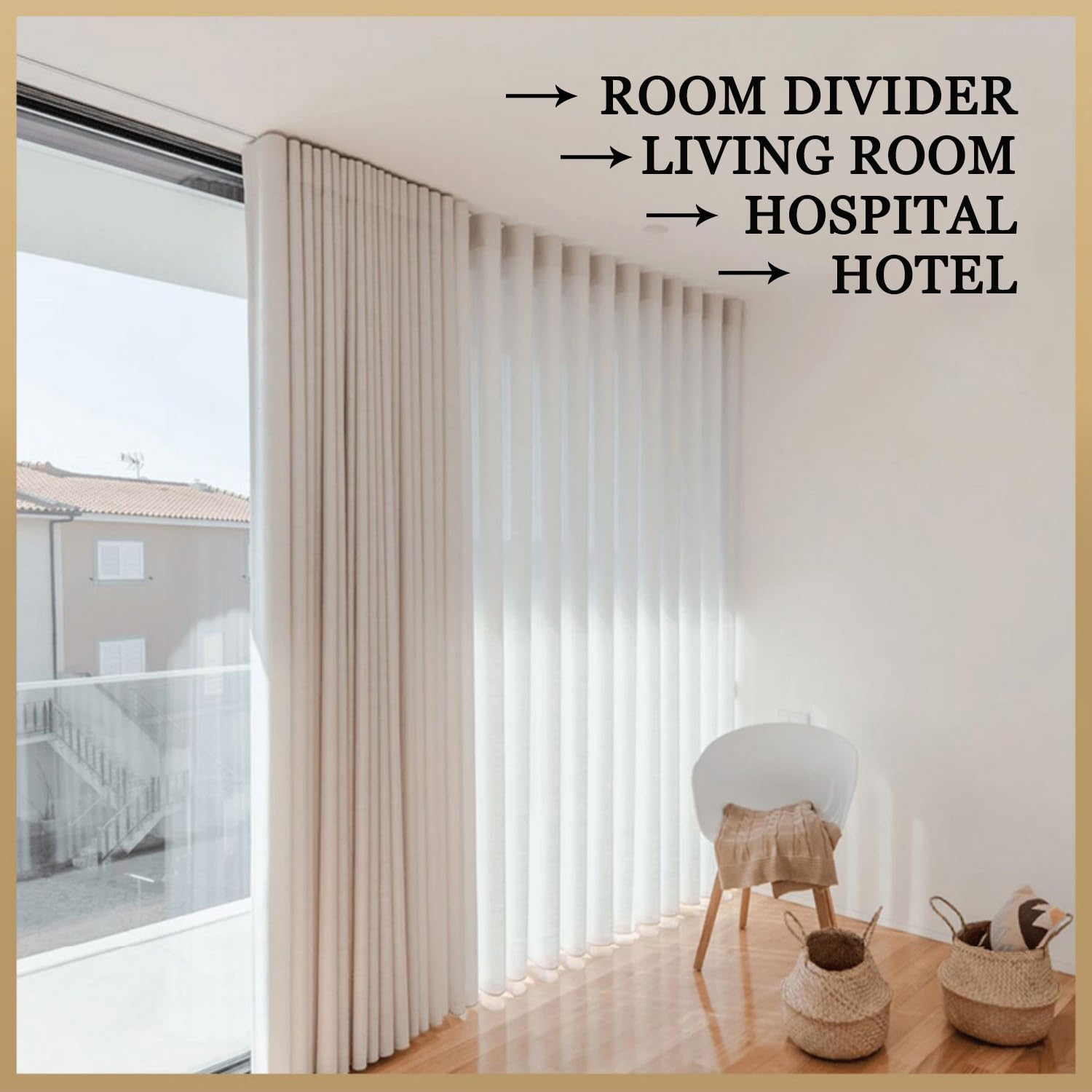 Rail de plafond invisible – Tringle robuste de 2 mm pour rideaux – Rail caché blanc pour rideaux lisses – Taille simple de 1,5 m – Idéal pour la décoration d'intérieur moderne et les intérieurs