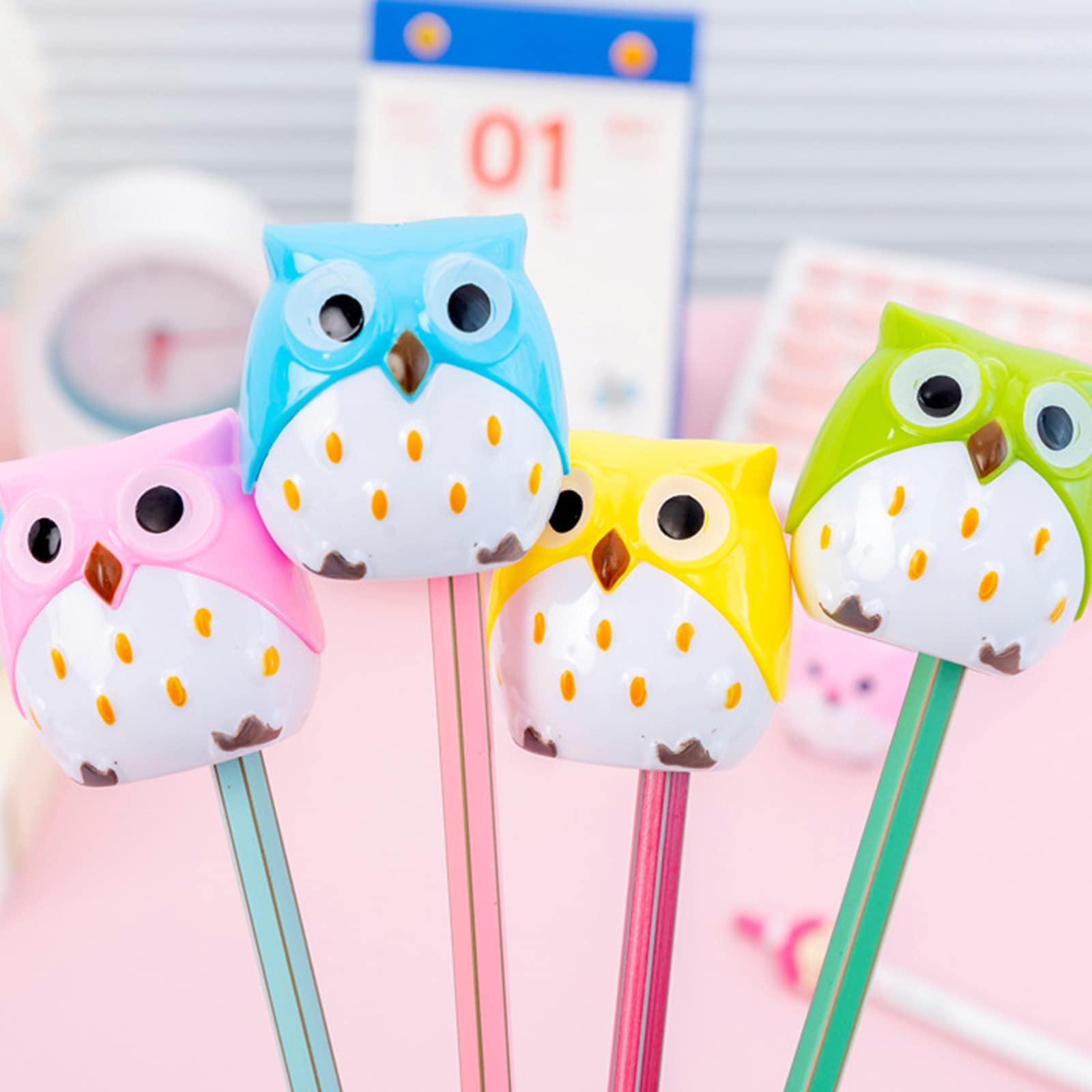 4-Pack Cute Owl Pencil Sharpeners - Dual Hole Design With Stainless Steel Blades For Kids School Supplies