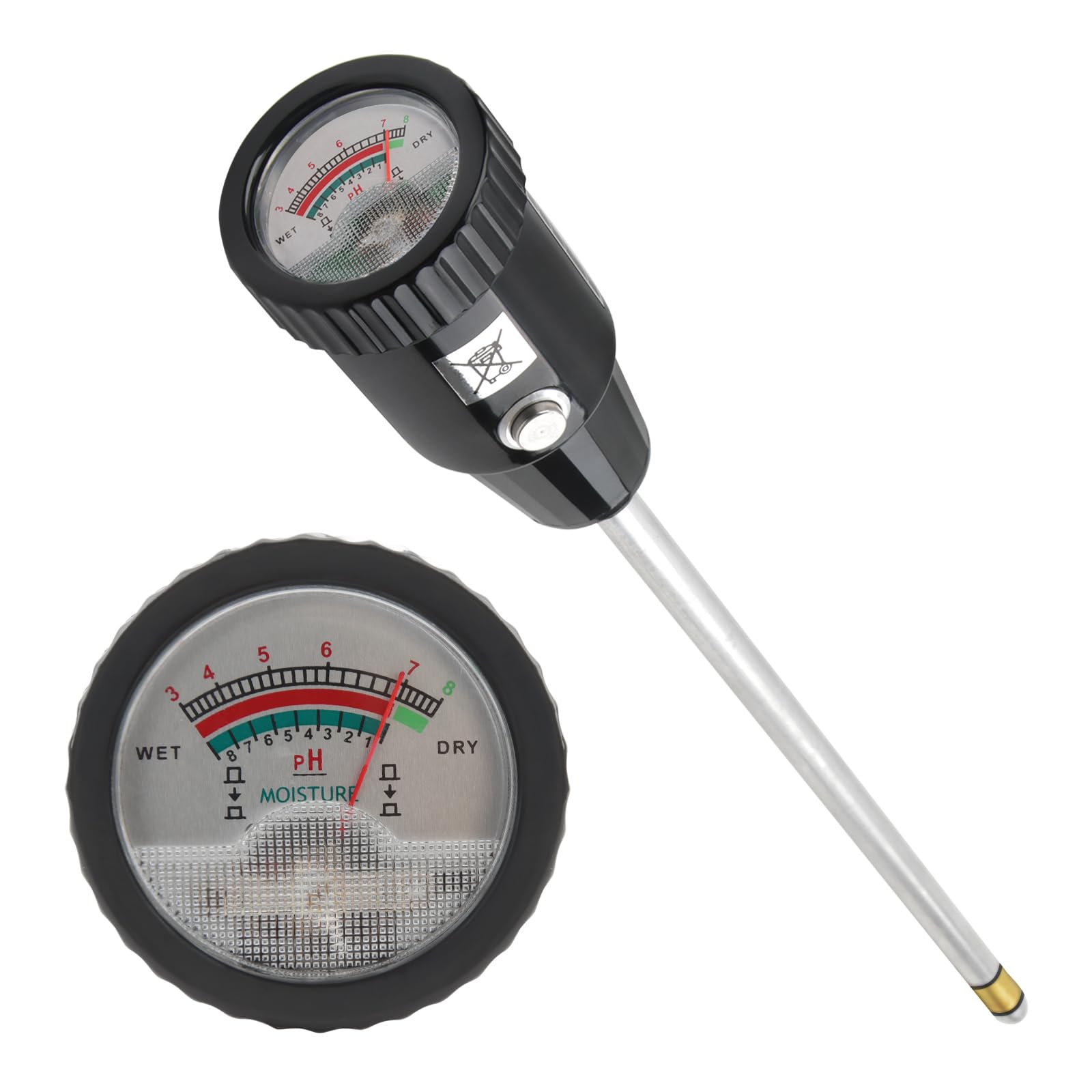 Medidor de pH y Humedad del Suelo, electrodo de 300 mm de Largo, comprobador de Suelo para jardín, césped, Granja, Uso Interior y Exterior, no Necesita Pilas.