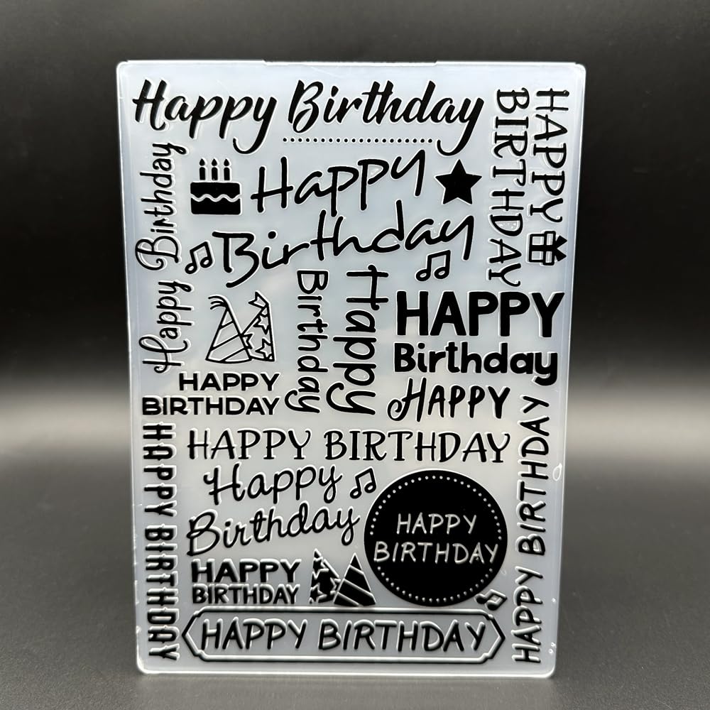 3D Plastic Embossing Folder Template Happy Birthday Text Texture 5x7 Inch for Card Making DIY Scrapbooking Paper Crafting Handmade Crafts Scrapbooking Arts Supplies Scrapbook Decor