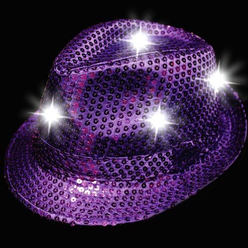 Flashing Panda LED Light-Up Sequin Fedora Hat, Purple
