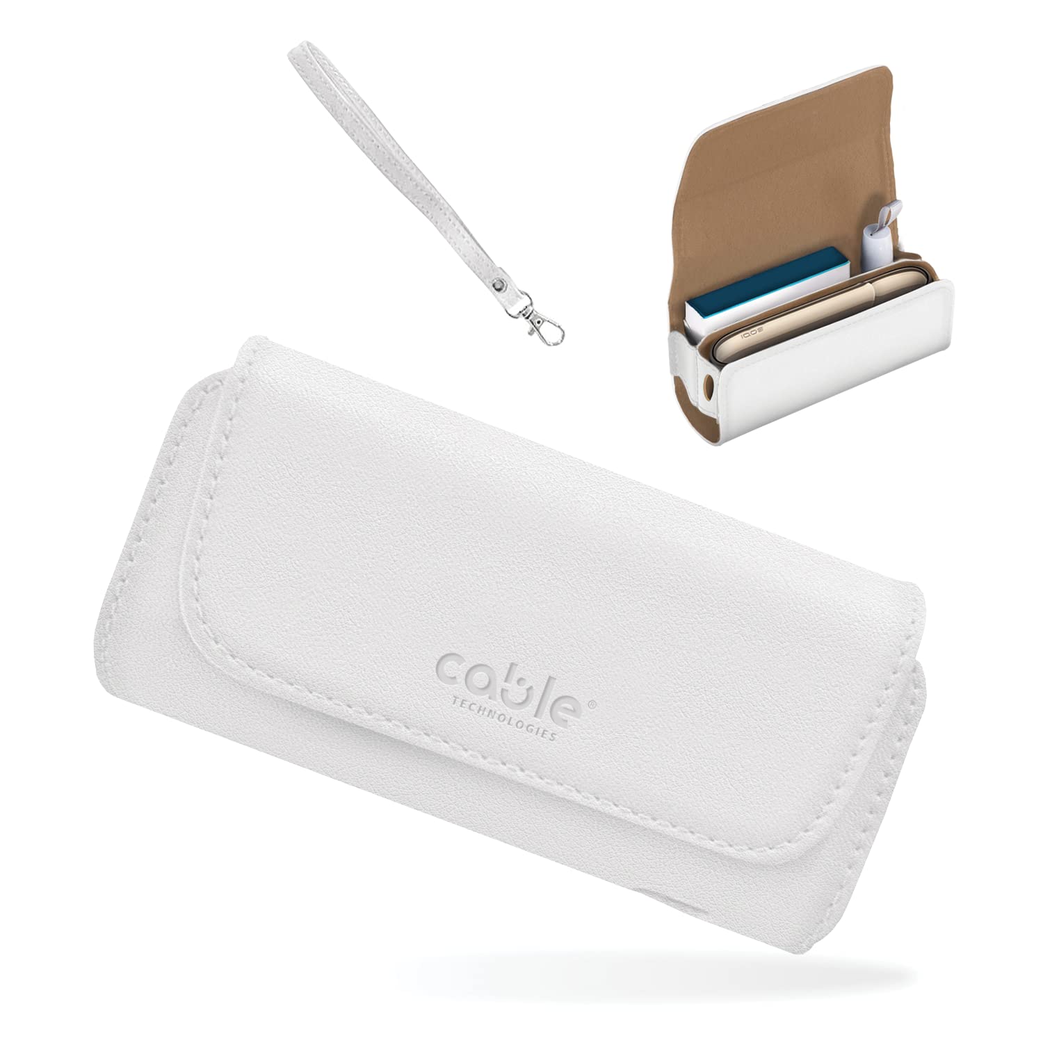 CABLE TECHNOLOGIES Wysokiej jakości etui ze sztucznej skóry kompatybilne z IQOS ILUMA / 3 DUO/ 3, etui ze skóry PU, sztucznej skóry, organizer, pokrowiec/torebką na e-papierosy, akcesoria (białe)