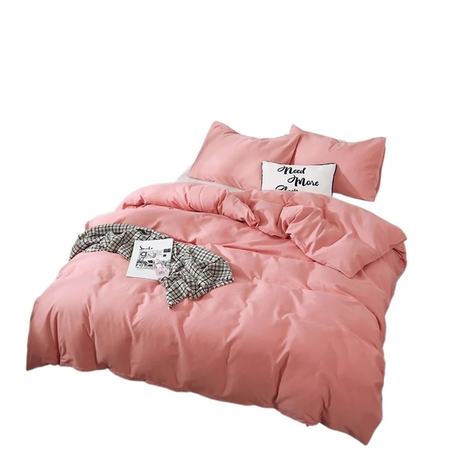 Housse de couette 210x210 rose pour lit sans drap housse facile à laver