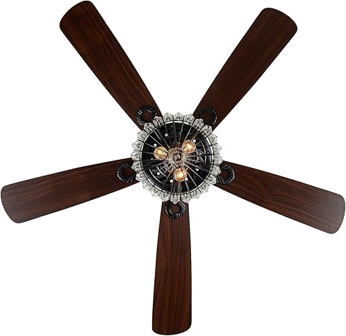 Miniatura 5 de Ventilador de techo de 52 pulgadas con luz de cristal negro con lámpara de araña de 5 aspas de 3 velocidades con control remoto, 110 V 60 W