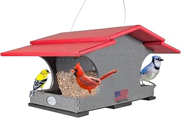 JCs Wildlife Large Poly Hopper Bird Feeder - Massive Bird Feeder, Can Hold up to 2 Gallons of Seed Cardinal Red/Gray