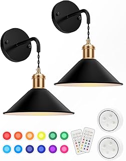 Battery Operated Wall Sconce, Wireless Wall Lights Set of 2, 13 RGB Colors Dimmable Battery Powered Wall Lamp Fixture with Remote Control, Memory Function, Auto Timer for Bedroom, Living Room, Hallway