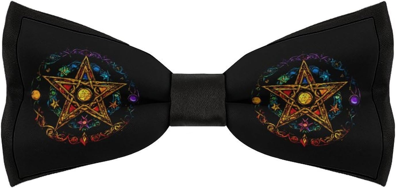 Wiccan Pentagram Witchcraft Magic Pagan Star Bow Ties for Men Fun Printed Pre Tied Adjustable Bowtie for Party Wedding
