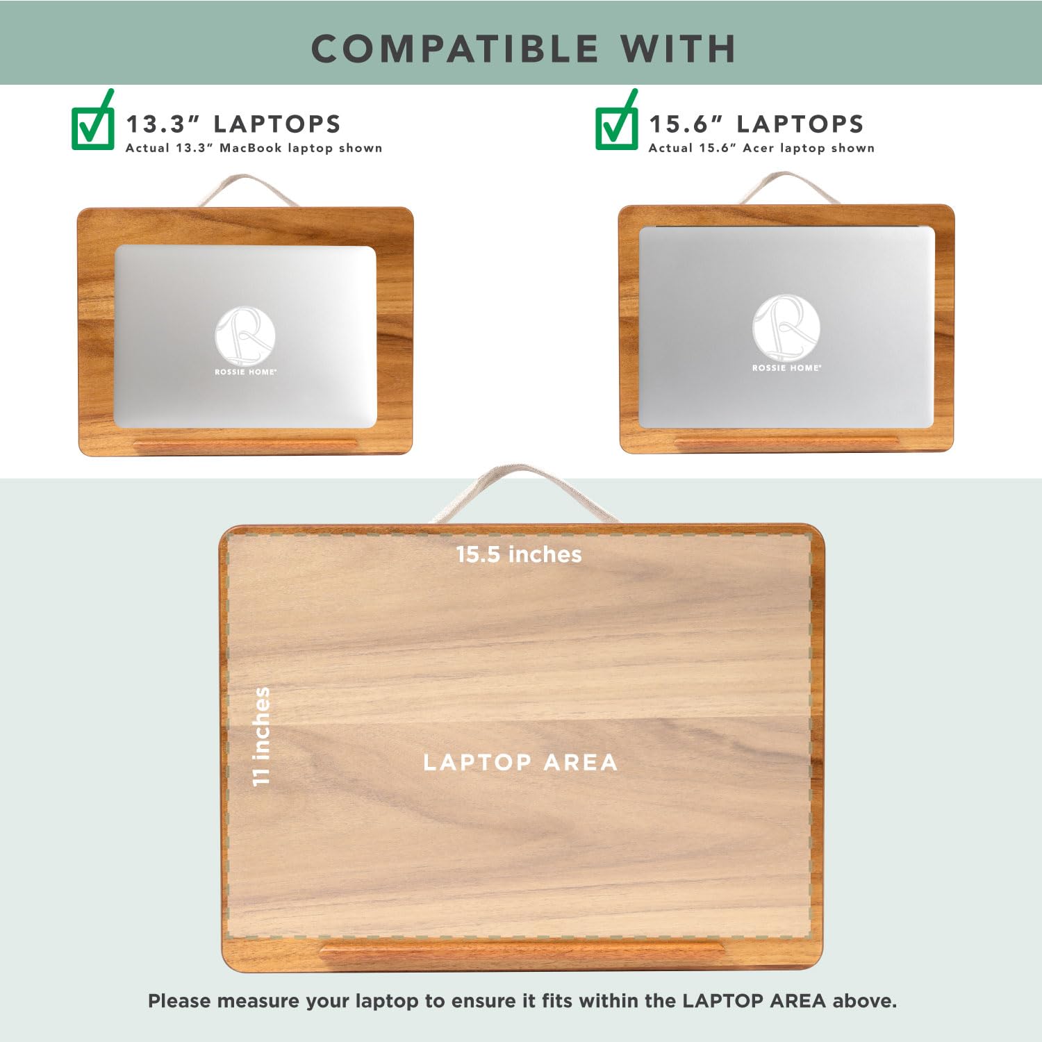 ROSSIE Home Escritorio de regazo con caballete de madera de acacia, natural, se adapta a portátiles de 15.6 pulgadas