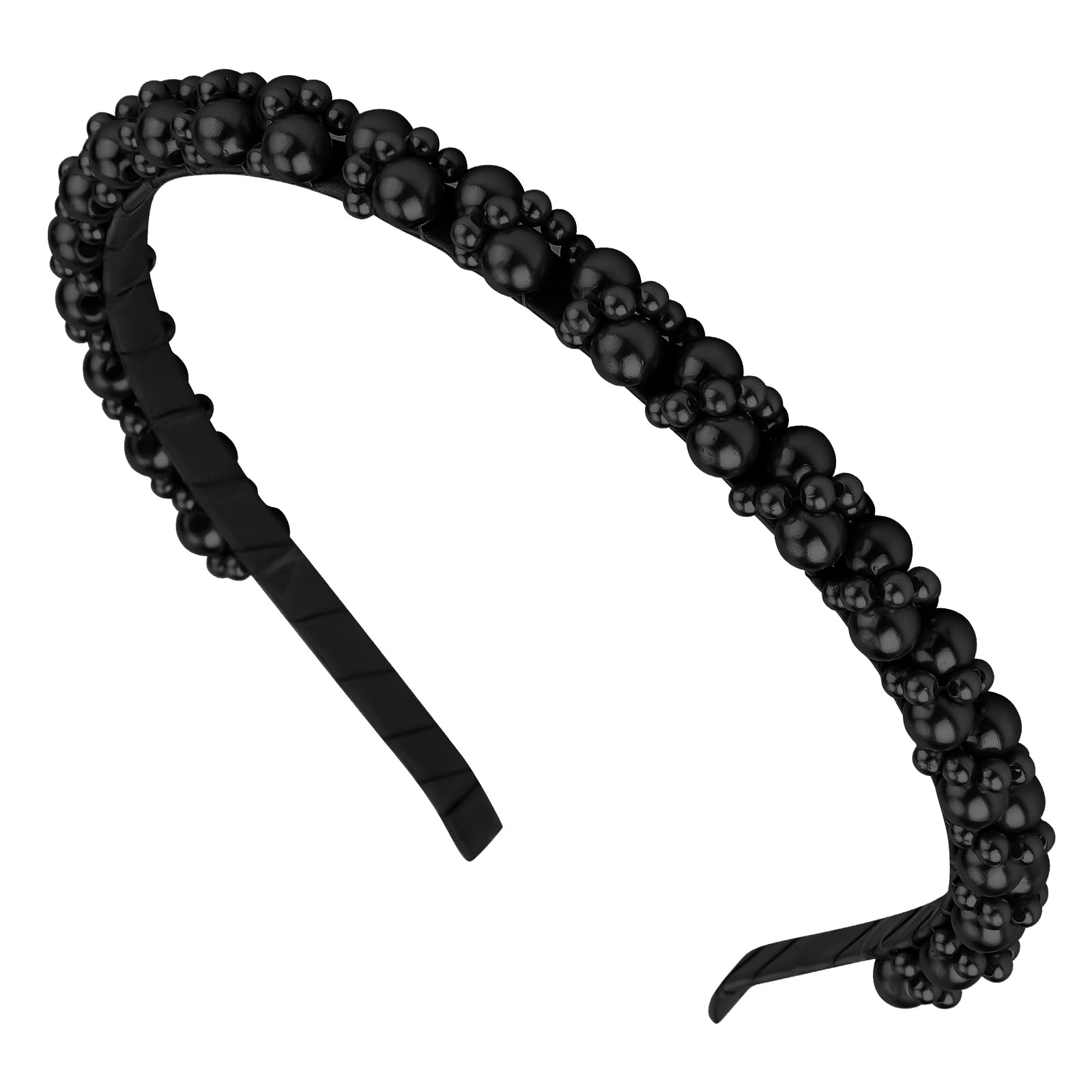 Hapdoo Black Pearl Headbands for Women Girls, Cute Beads Headband with Faux Pearl for Wedding Bride, Fashion Beaded Bling Hairbands Hair Hoop